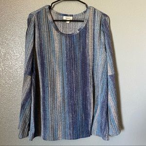 Style & Co. Tunic Top Size XL Bell Sleeve Ribbed Round Neck Pullover Blue
